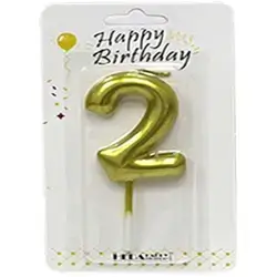 Gold Number 2 Birthday Candle for Cake