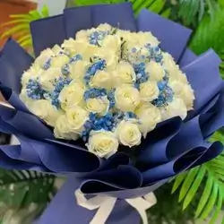 Russian White And Blue Rose Bouquet