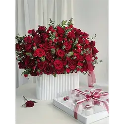 Basket of Mixed Red Flowers