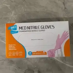 med nitrile gloves (M) powder free , single - use ,non sterile , ambidextrous 100 gloves color; pink
