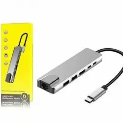 Adapter 6 port Type-c to Pd+ USB +HDTV +Type-c +Rj45