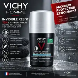 Vichy Homme Extreme Anti-Perspirant 72HR, Roll-On Deodrant for Men, 50ml