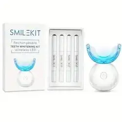 smilekit home bleaching rechargeable teeth whitening kit wireless, blue light led with 4 teeth whitening gel pens natural and effective cleaning of stains
