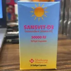 SANSVIT-D3 (Cholecalciferol / Vitamin-D3 50000 IU) 10 Softgel Capsules.