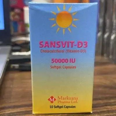 SANSVIT-D3 (Cholecalciferol / Vitamin-D3 50000 IU) 10 Softgel Capsules.