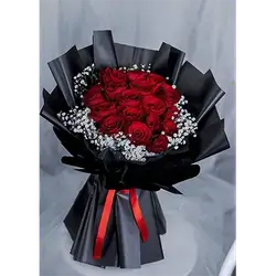 Bouquet Of Red Damask Flowers With Accessories, 25 Flowers