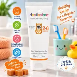 Dentissimo Premium Oral Care Kids Toothpaste-Gel – Natural Caramel Flavor – 2–6 Years – 50 mL