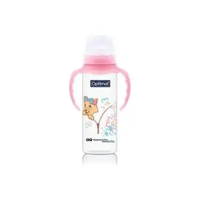 Orthodontic Cleft Lip Narrow Neck Feeding Bottle 240ml (+6) with Handle - Pink