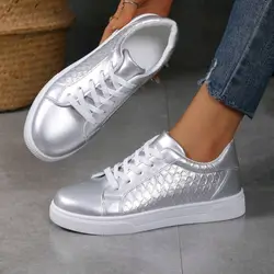 Thick-Sole Solid Color Fish Scale Pattern Sneakers - Size:38