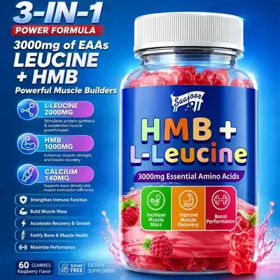 HMB and L-Leucine, 3000mg, with Calcium, Build & Recover, Strength & Muscle, Muscle Support & Recovery, Men and Women, Build & Preserve Muscle, EAA, amino acid, Sugar-Free, 60 Gummies