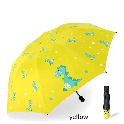 Cartoon Dinosaur Folding Umbrella, Dual Use Sunshade & Rainproof - Yellow
