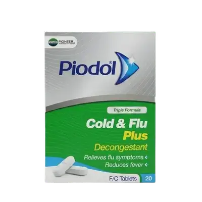 Piodol Cold & Flu Plus Decongestant 20 Film Coated Tablets _ PIONEER