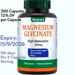 Magnesium Glycinate, magnesium supplement, highest quality, magnesium glycinate , Supports Relaxation, stress, Heart, muscle, bones, arteries, hormones, energy and metabolism, 300 Caps magnesium