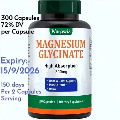Magnesium Glycinate, magnesium supplement, highest quality, magnesium glycinate , Supports Relaxation, stress, Heart, muscle, bones, arteries, hormones, energy and metabolism, 300 Caps magnesium