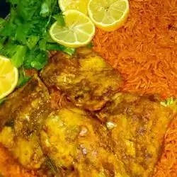 Wels Catfish On Red Rice