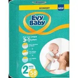 Evy Baby Diaper 3-6 kg No. 2، 58 Pieces
