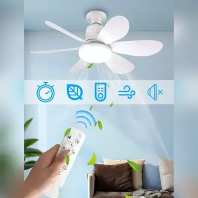 Small Ceiling Fan With Light and Remote Control - White
