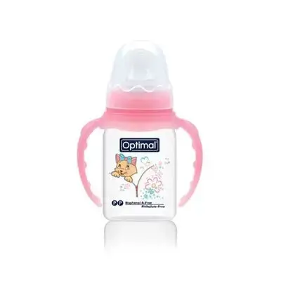 Orthodontic Cleft Lip Narrow Neck Feeding Bottle 140ml (+0) with Handle - Pink