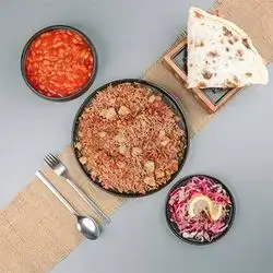 Chicken Biryani And Bean Broth And Salad