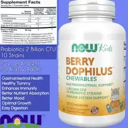 NOW Foods Probiotics, 2 Billion kids Probiotics , 10 Probiotic Strains, suitable for children & Men&Women, 120 Chewable probiotics 