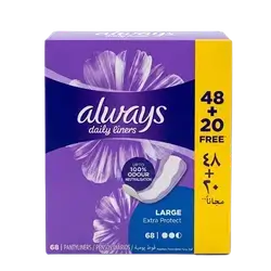 Always Daily Liners LARGE Extra Protect 48+20 Scented Pantyliners