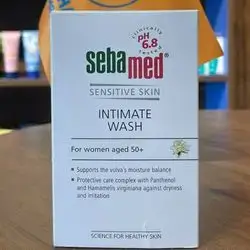sebamed sensitive skin intimate wash for women aged 50+ supports the vulvas moisture balance , protective care complex with panthenol and vaginal dryness and irritation 200ml made in germany