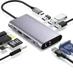 Adapter 11Ports Type-C To Pd+USB*2+Hdtv+Type-C+Sd+Tf+Rj45