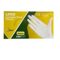 hfp latex examination gloves powdered size midium 100 gloves