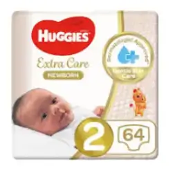 Huggies Extra Care Newborn Diapers, Size 2, 64 Diapers