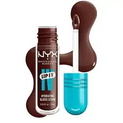 NYX Professional Makeup Lip IV Hydrating Gloss Stain, Lip Gloss, Up to 12HR Hydration, High Pigment, Wet Shine Finish, Mocha Me Wet