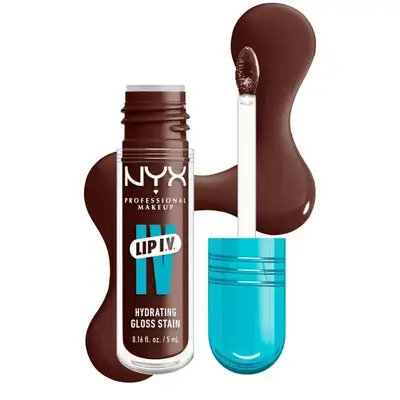 NYX Professional Makeup Lip IV Hydrating Gloss Stain, Lip Gloss, Up to 12HR Hydration, High Pigment, Wet Shine Finish, Mocha Me Wet