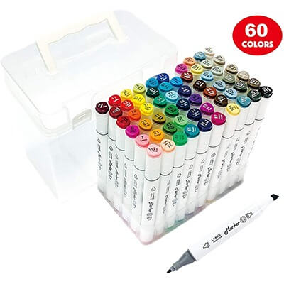 Set 60 colour dual tip art markers