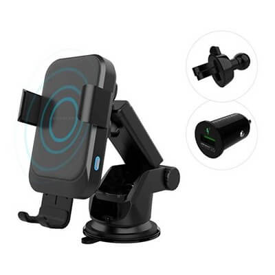 Powerology Fast Wireless Charger Car Mount 15W with QC3.0 Car Charger