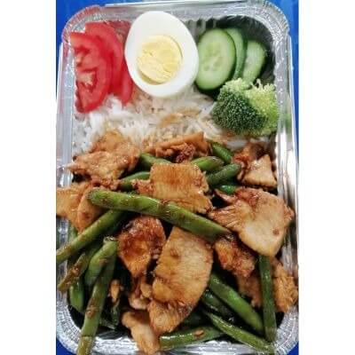 Rice Topped with steak fried string peppers and chicken + 1 pepsi