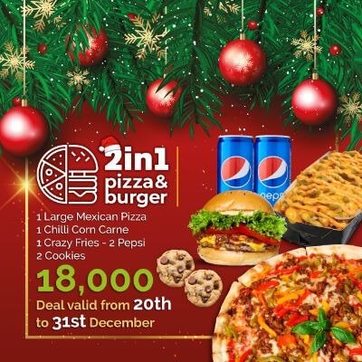 1 Large Mexican Pizza + 1 Chilli Corne Carne + Crazy  Fries + 2 Pepsi + Cookies