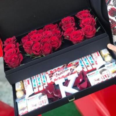 A Box Full of Sweets and Red flowers