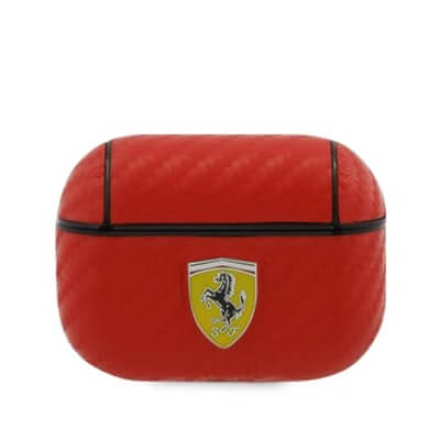 FERRARI AIRPODS COVER CARBON YELLOW SHIELD METAL LOGO