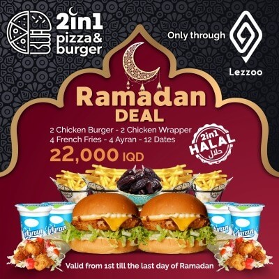 2 Chicken Burger, 2 Chicken Wrapper, 4 French Fries, 4 Ayran, 12 Dates
