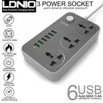 LDNIO 3 Power Sockets & 6 USB Ports Hub-USB Auto Max 3.4A