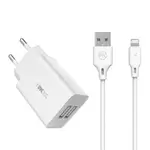 WK design charger WK Design wall charger travel adapter 2x USB 2 A + USB - Lightning cable 1 m white (WP-U56 Lighting white)
