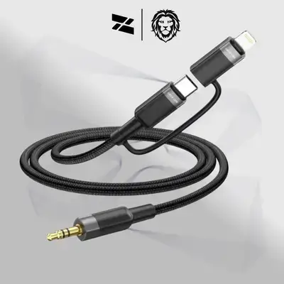 Green Lion 2 IN 1 AUDIO CABLE 1M USB-C , LIGHTNING TO 3.5 MM AUX Black