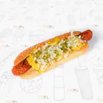 Ny hotdog(cheddar cheese +Union +pickles)