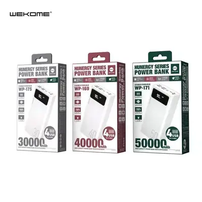 WK WP-175 30000MAH HUNERGY SERIES POWER BANK (OUTPUT-4USB/INPUT-MICRO/IPH/TYPE C),PowerBank 30000mAh,30000mAhpowerbank , Power Bank 30000mAh ,Safest Power Bank , All In One , Cheapest Power Bank