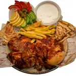 Whole Grilled Chicken With Fries, Mayonnaise, Salad, Muhammara Bread   