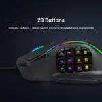 Redragon M901 Gaming Mouse Rgb Backlit Mmo 19 Macro Programmable Buttons With Weight Tuning Set, 12400 Dpi For Windows Pc Computer (Wired, Black)