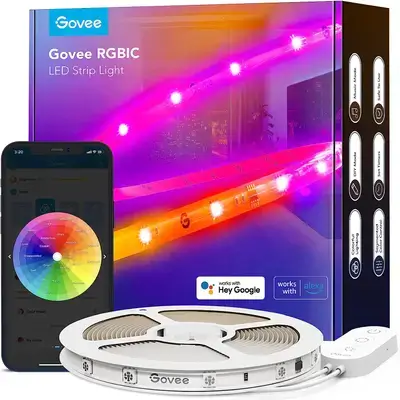 Govee 65.6ft RGBIC LED Strip Lights for Bedroom H619A, Smart Alexa Compatible, DIY Multiple Colors on One Line, Color Changing , Music Sync, Festival Decoration, 5M