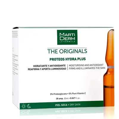 يشار إلى Martiderm The Originals Proteos Hydra Plus 2ml لمحاربة علامات الشيخوخة المبكرة مثل التجاعيد أو فقدان تماسك البشرة الجافة أو المصابة بالجفاف.