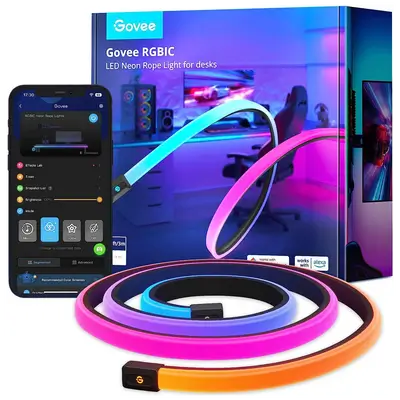 Govee RGBIC Gaming Lights, 3M Neon Rope Lights Soft Lighting for Gaming Desks, LED Strip Lights Syncing with Razer Chroma, Support Cutting, Smart App Control, Music Sync, Adapter (Only 2.4G Wi-Fi) (H61C3)