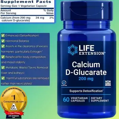 Calcium D-Glucarate, Supports Detoxification, Estrogen Metabolism, Body Composition, Liver and Kidneys Toxins Cleanse, Helps Flush Out Unwanted Compounds, CDG, 60 Caps Calcium D Glucarate