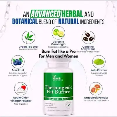 Thermogenic Fat Burner Brazilian Lean, Weight Loss Pills for Women, Waist Trimmer & Supplements for Bloating for Women & Men, 60 Capsules